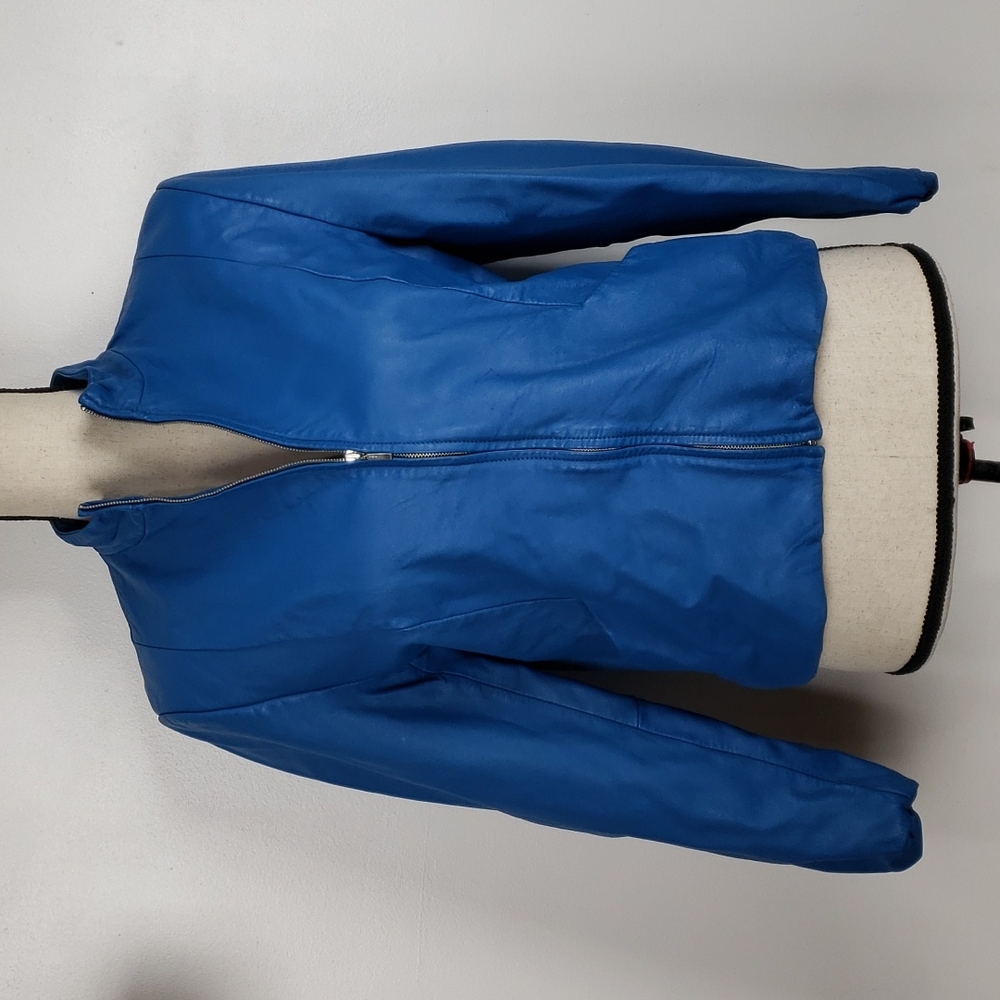 Pendleton Blue Leather Zip Front Blazer Jacket Pm - image 4